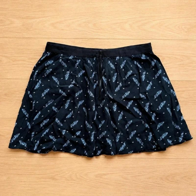 🖤 Berenice Jupe courte Femme Taille S noire imprimé plumes fluide bohème chic
